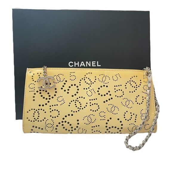 CHANEL Handbags - Chanel Rare N°5 Yellow Vintage Perforated Wristlet/Clutch